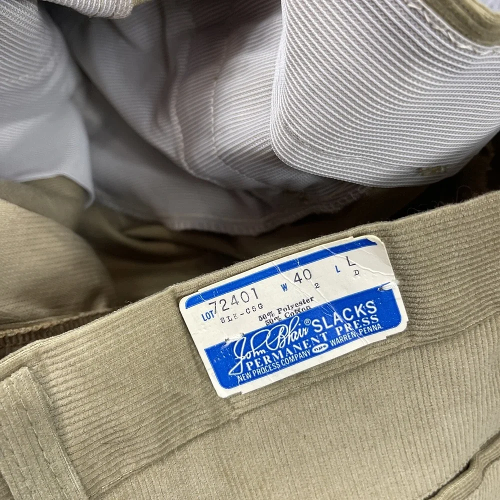 John Blair Corduroy PantsMen's 40 (38) Tan Flat Front New Old Stock Tags VTG